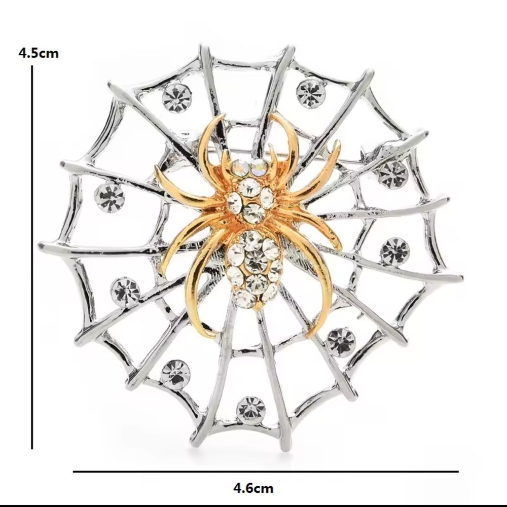 Spider Web Silver Crystal Brooch View 5
